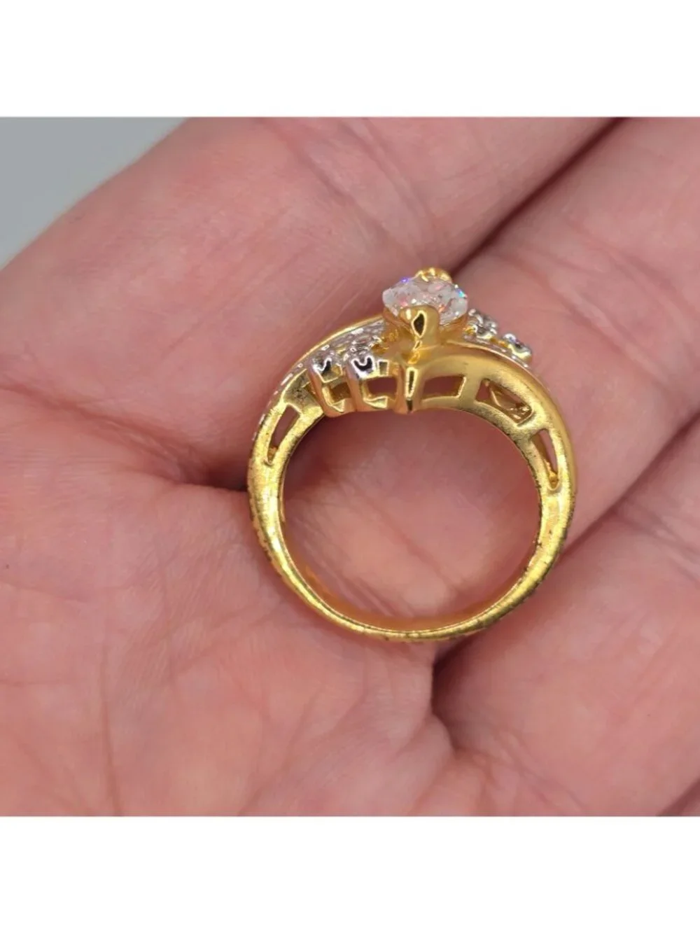 Vintage SETA Ring Gold Tone Marquise Cut Sz 5 Signed Engagement Costume Jewelry